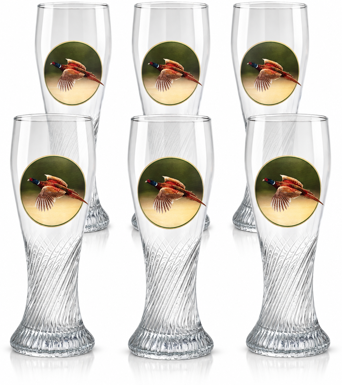 Weizenbiergläser mit Fasanmotiv von Wilde Hilde Original – 6er-Set mit jeweils 0,5 Liter Fassungsvermögen