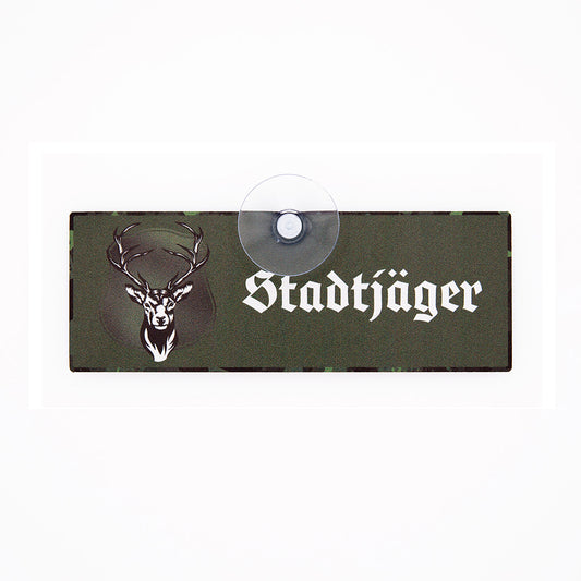 Stadtjäger Jagdschild für Jäger mit Saugnapf und Hirschmotiv für die Autoscheibe zur Kennzeichnung von Jagdfahrzeugen und Pkw, Made in Germany