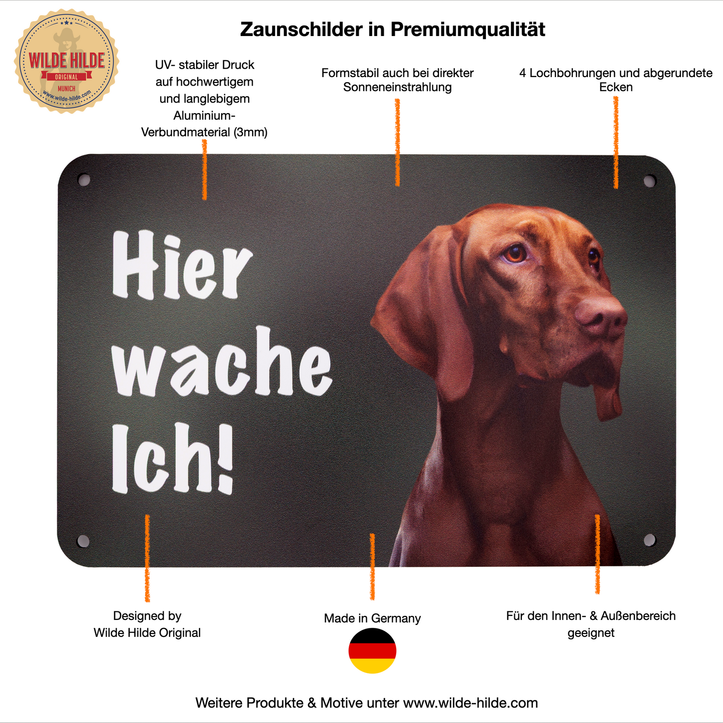 Deutsch Drahthaar DD Jagdhund braunschimmel – Hundeschild "Hier wache ich!" für Gartenzaun & Eingangsbereich