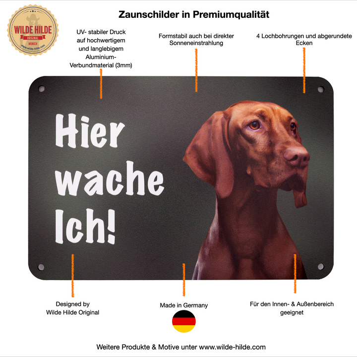 Deutscher Jagdterrier Jagdhund – Hundeschild "Hier wache ich!" für Gartenzaun und Eingangsbereich