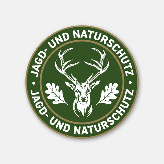 Klassischer Hirsch Jagdaufkleber „Jagd & Naturschutz" Ø 10 cm für Auto und Jagdfahrzeuge – wetterfester Premium-Aufkleber Made in Germany
