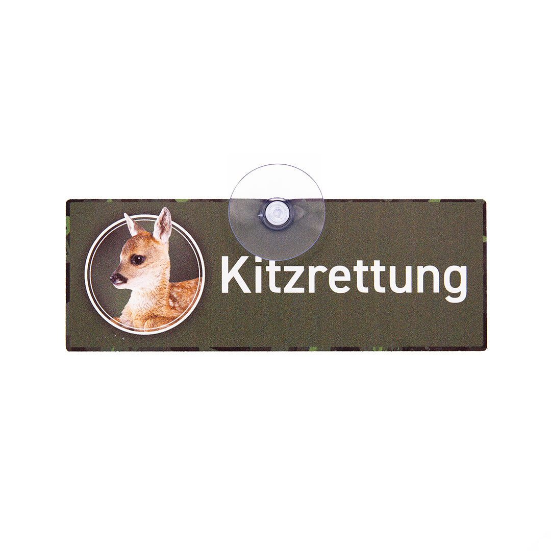 Kitzrettung Schild mit Saugnapf für die Autoscheibe zur Kennzeichnung von Auto, Pkw und Kfz, mit Rehkitz Motiv