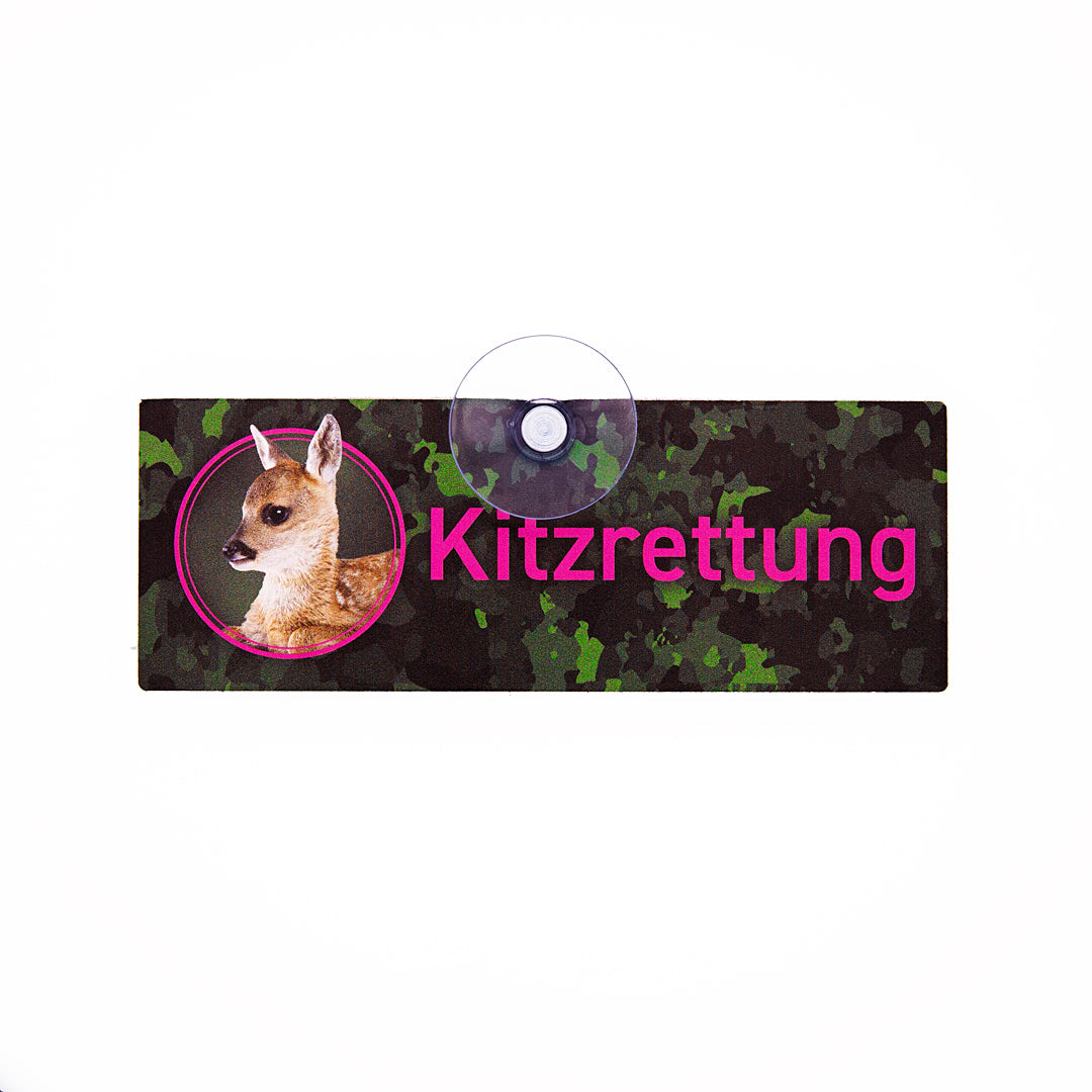 Rehkitzrettung Schild für Kitzrettungseinsätze mit Saugnapf zur Befestigung an der Autoscheibe im Auto, Kfz und Pkw