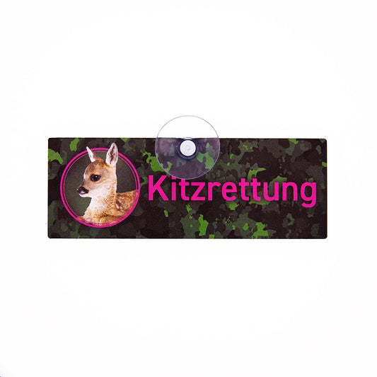 Rehkitzrettung Schild für Kitzrettungseinsätze mit Saugnapf zur Befestigung an der Autoscheibe im Auto, Kfz und Pkw
